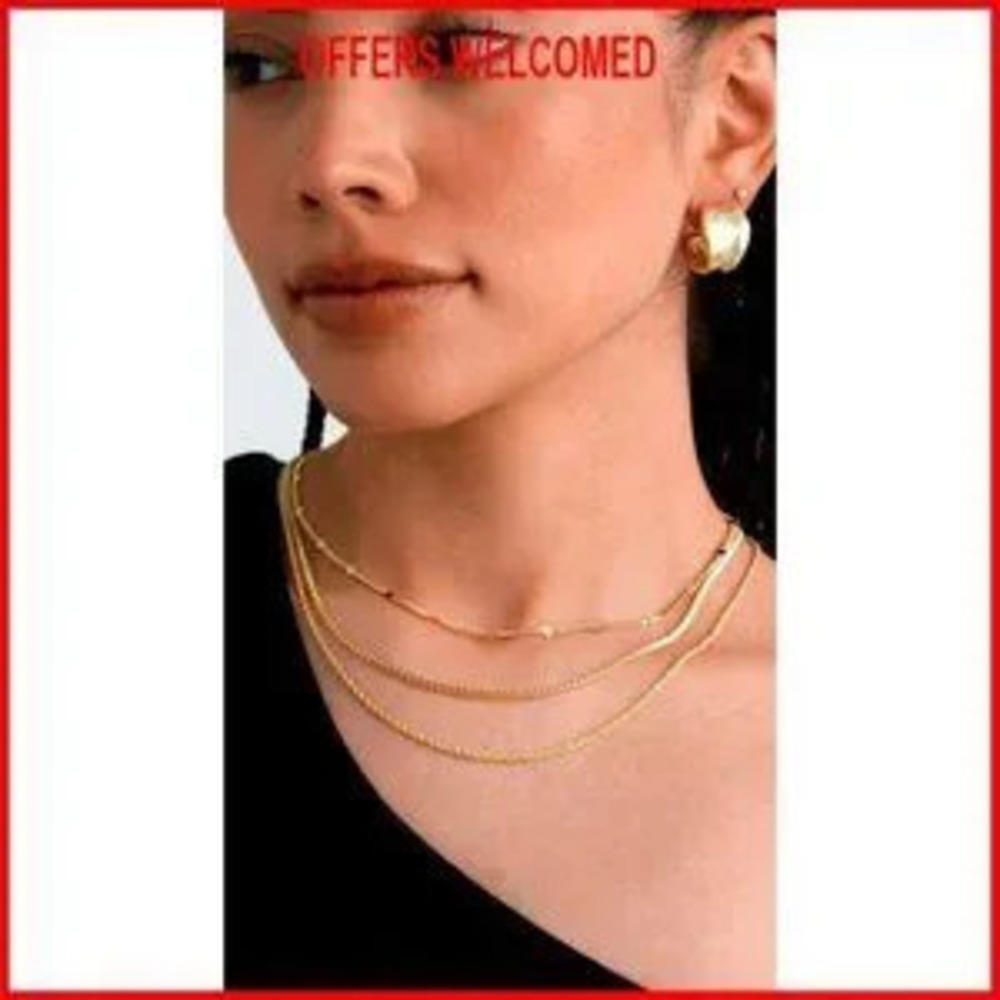 14K Gold Plated Dainty Layering Necklaces Snake Curb Paperclip Chains - Picture 5 of 5